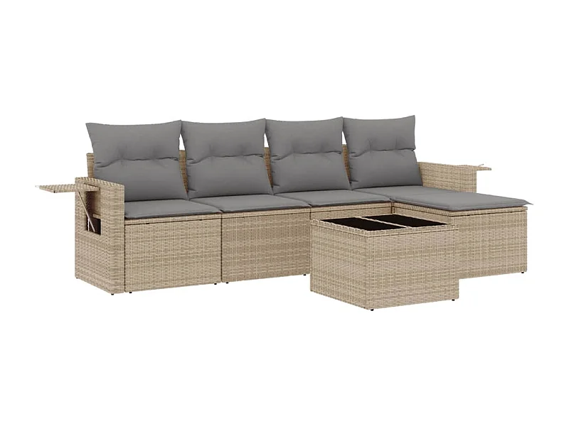 Salon de jardin avec coussins 6 pcs beige résine tressée