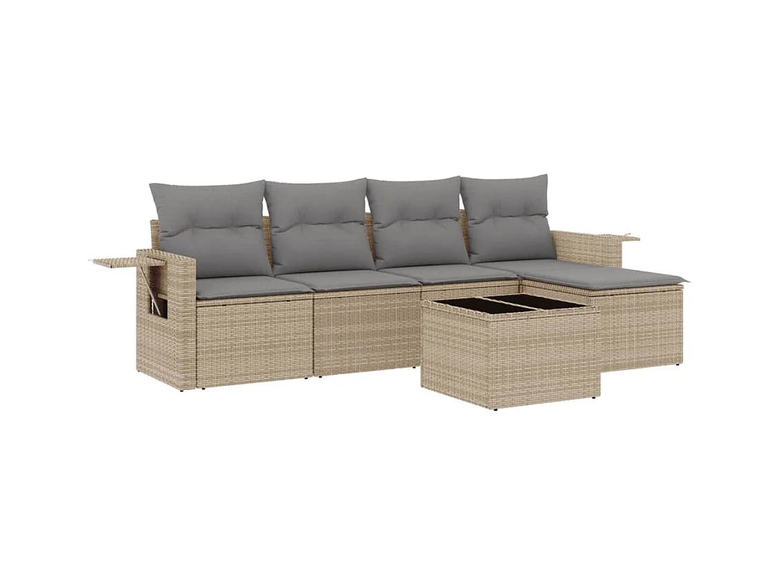Salon de jardin avec coussins 6 pcs beige résine tressée