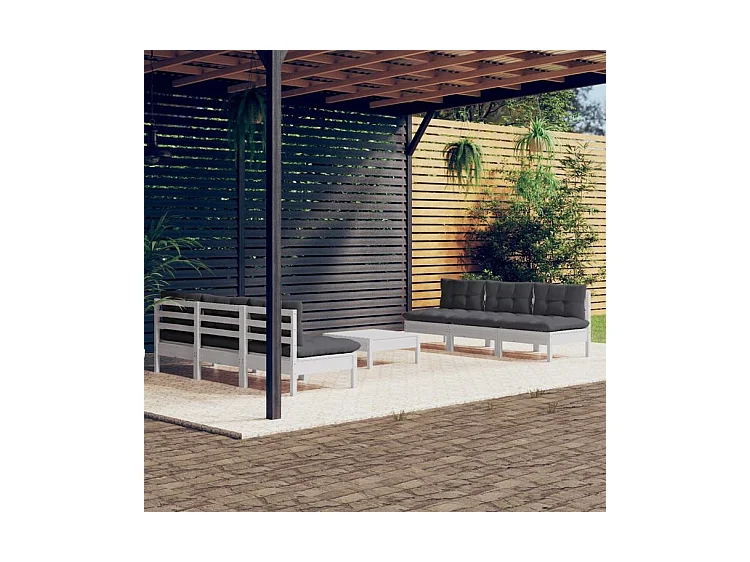 Salon de jardin 7 pcs avec coussins anthracite bois de pin