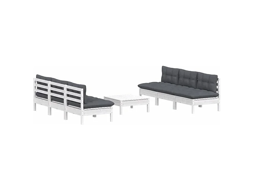 Salon de jardin 7 pcs avec coussins anthracite bois de pin