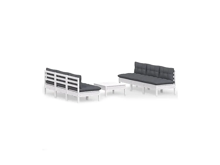 Salon de jardin 7 pcs avec coussins anthracite bois de pin