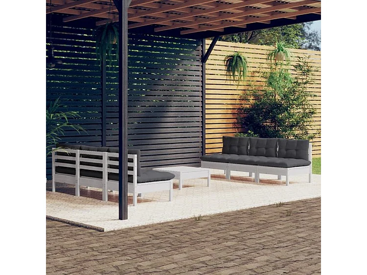 Salon de jardin 7 pcs avec coussins anthracite bois de pin