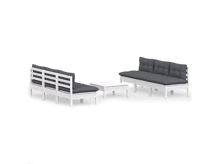 Salon de jardin 7 pcs avec coussins anthracite bois de pin