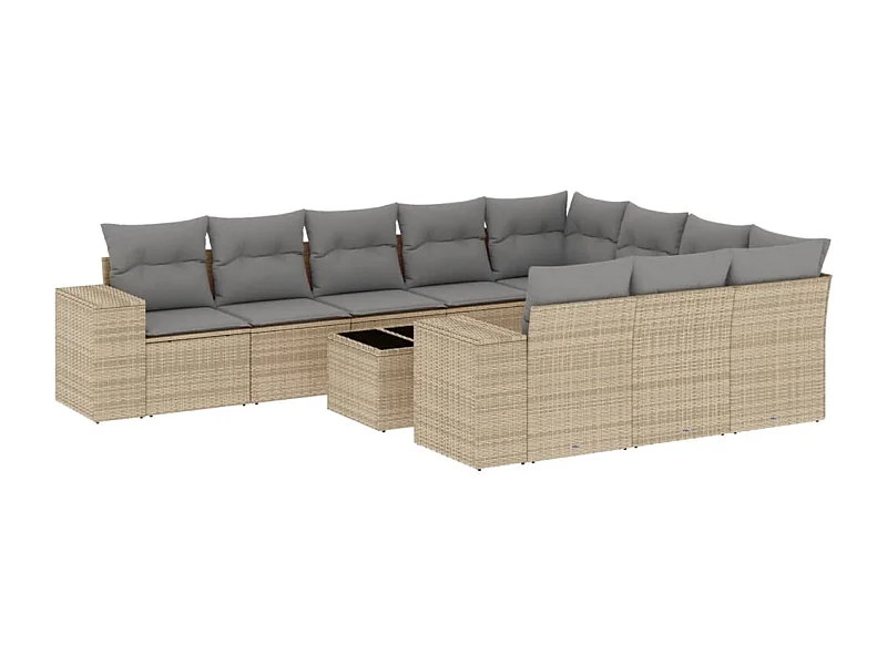 Salon de jardin 11 pcs avec coussins beige résine tressée