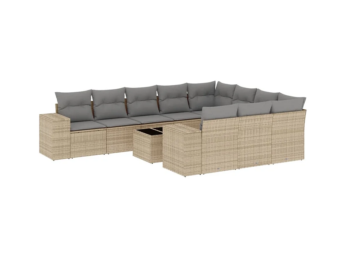Salon de jardin 11 pcs avec coussins beige résine tressée