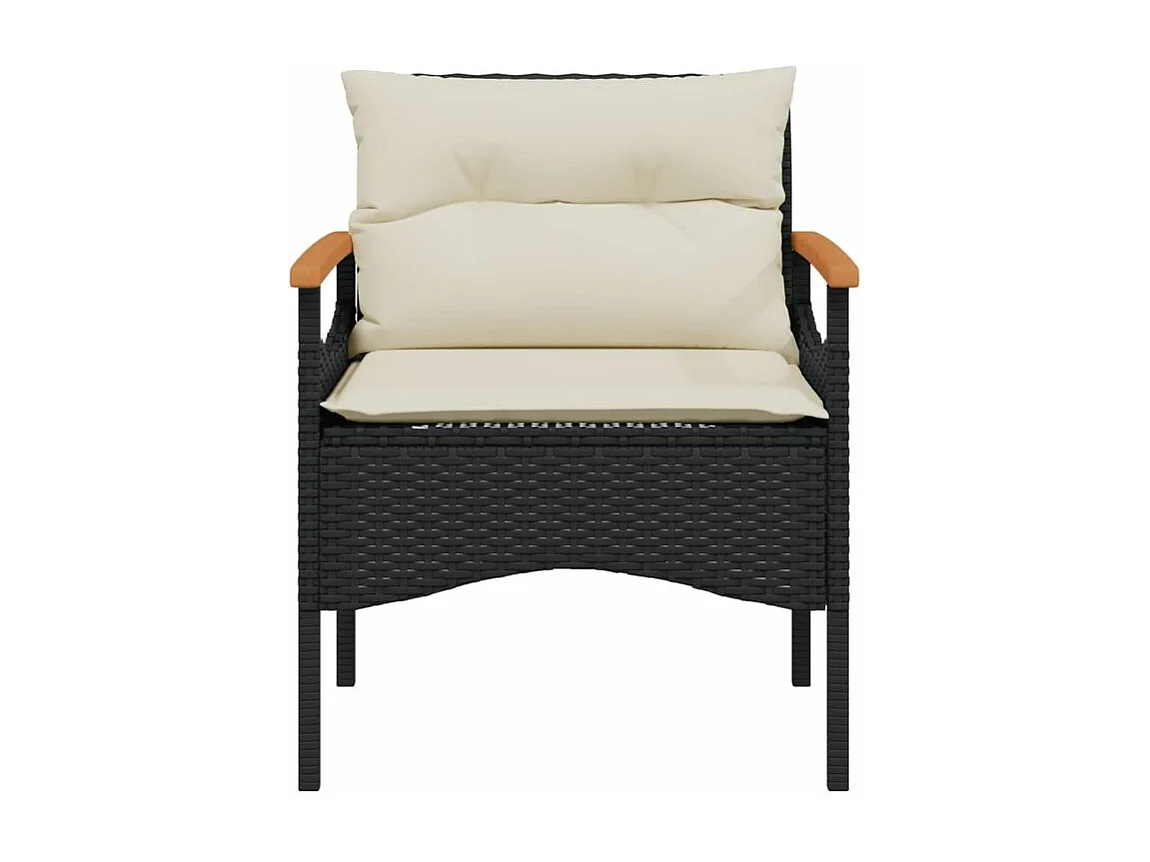 Salon de jardin 4 pcs avec coussins noir résine tressée