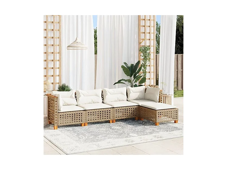 Salon de jardin avec coussins 5 pcs beige résine tressée