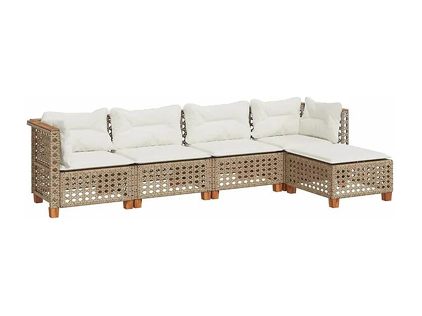 Salon de jardin avec coussins 5 pcs beige résine tressée