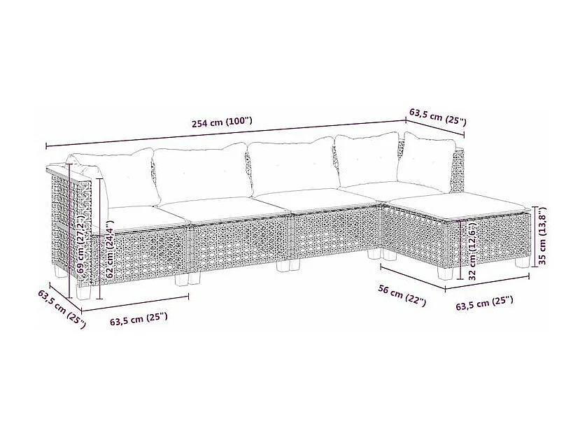 Salon de jardin avec coussins 5 pcs beige résine tressée