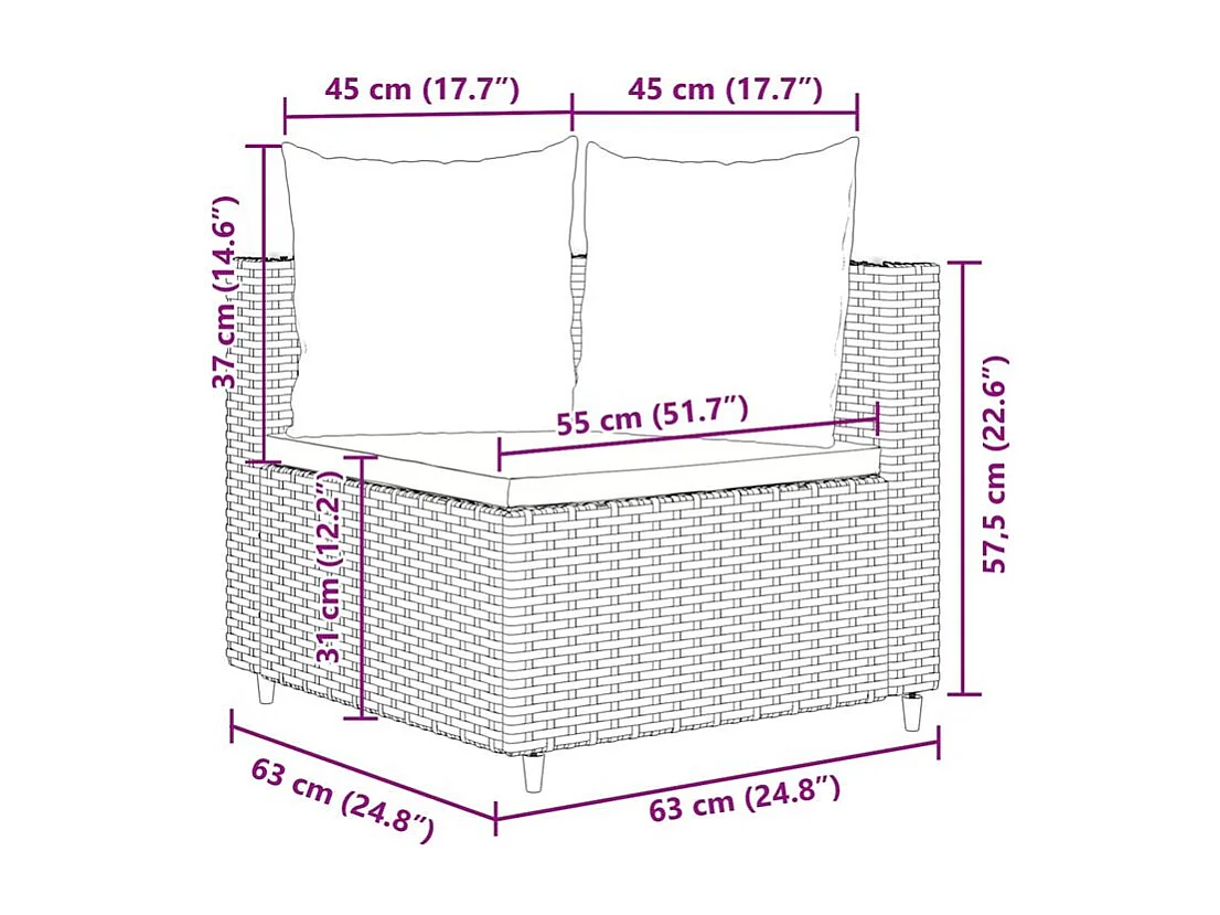 Salon de jardin 9 pcs avec coussins gris résine tressée