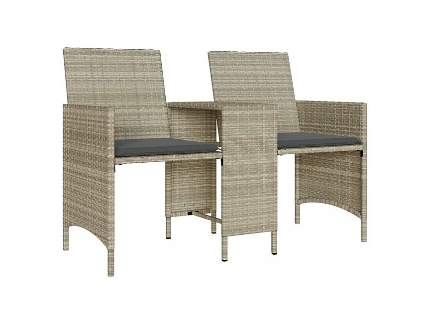 Canapé de jardin 2 places avec table tabourets gris clair rotin