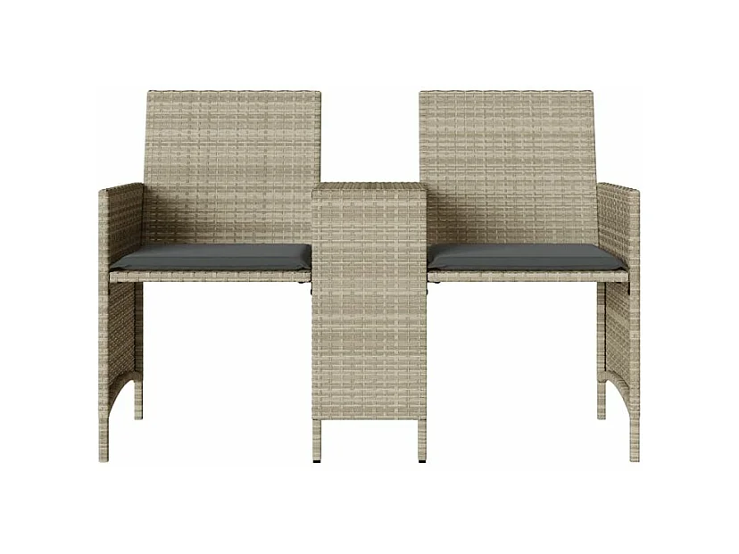 Canapé de jardin 2 places avec table tabourets gris clair rotin