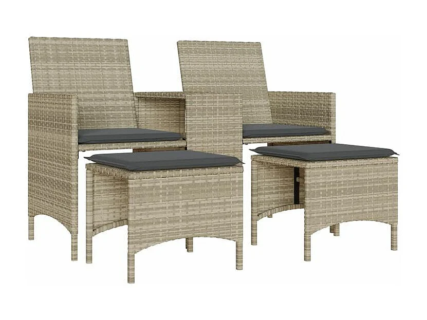 Canapé de jardin 2 places avec table tabourets gris clair rotin