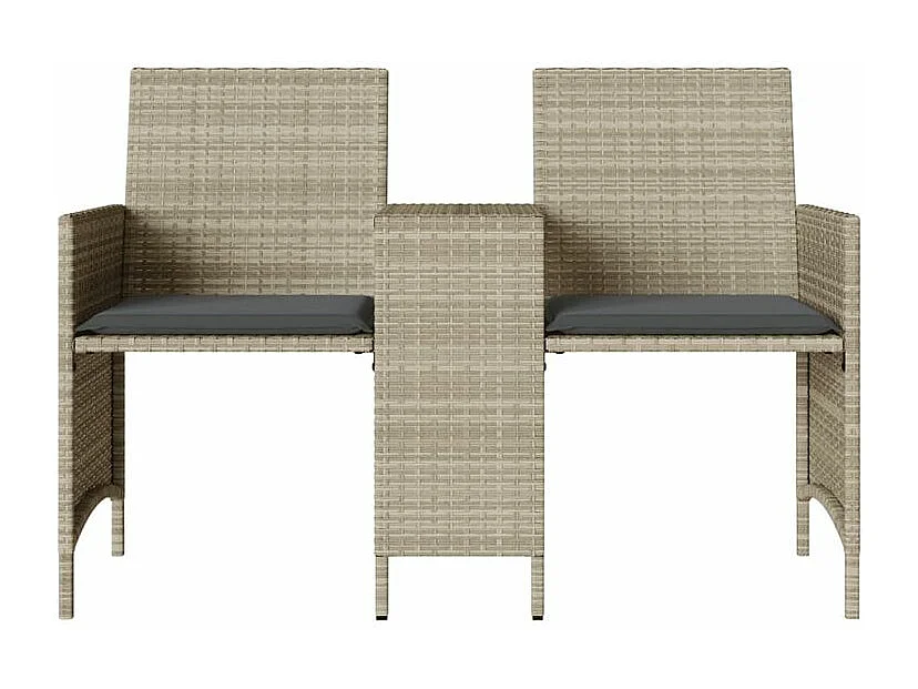 Canapé de jardin 2 places avec table tabourets gris clair rotin