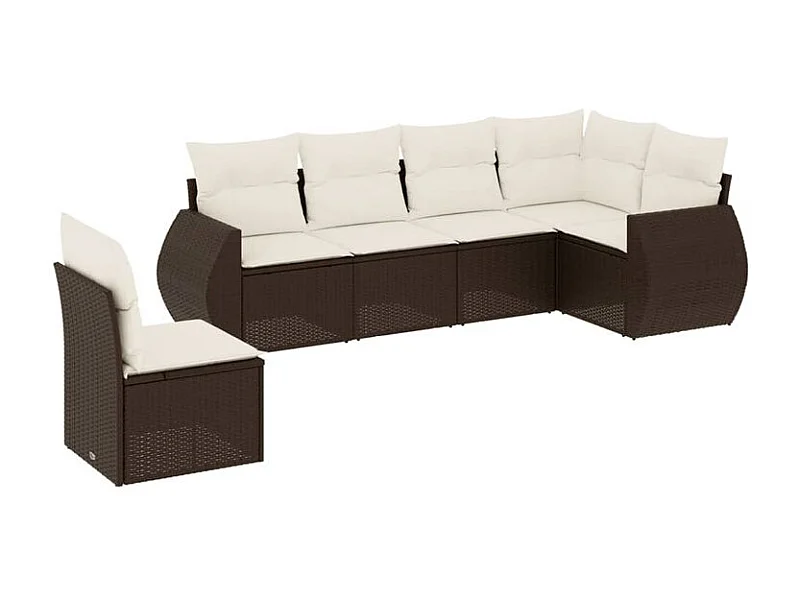 Salon de jardin avec coussins 6 pcs marron résine tressée