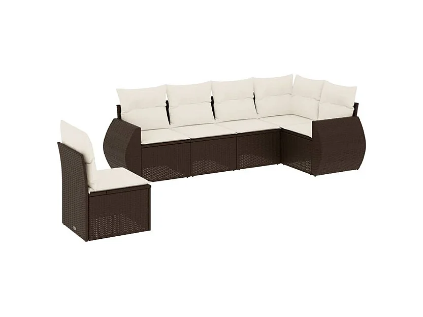 Salon de jardin avec coussins 6 pcs marron résine tressée