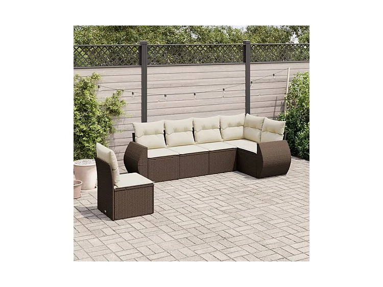 Salon de jardin avec coussins 6 pcs marron résine tressée