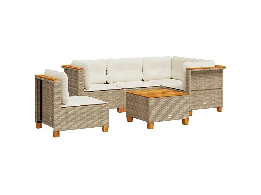Salon de jardin avec coussins 6 pcs beige résine tressée