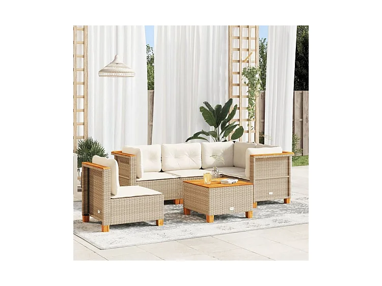 Salon de jardin avec coussins 6 pcs beige résine tressée