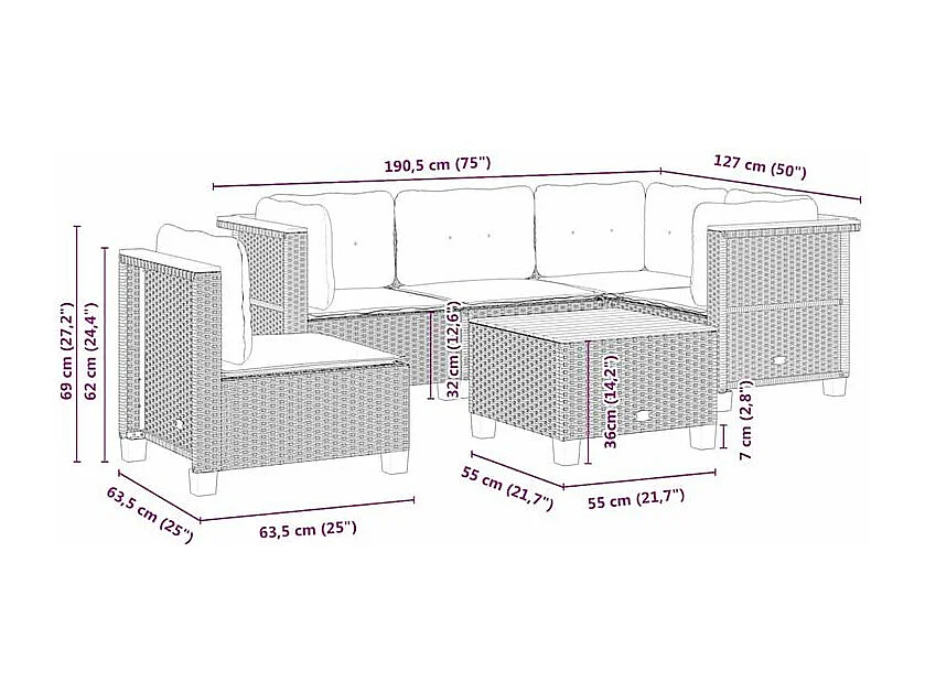 Salon de jardin avec coussins 6 pcs beige résine tressée