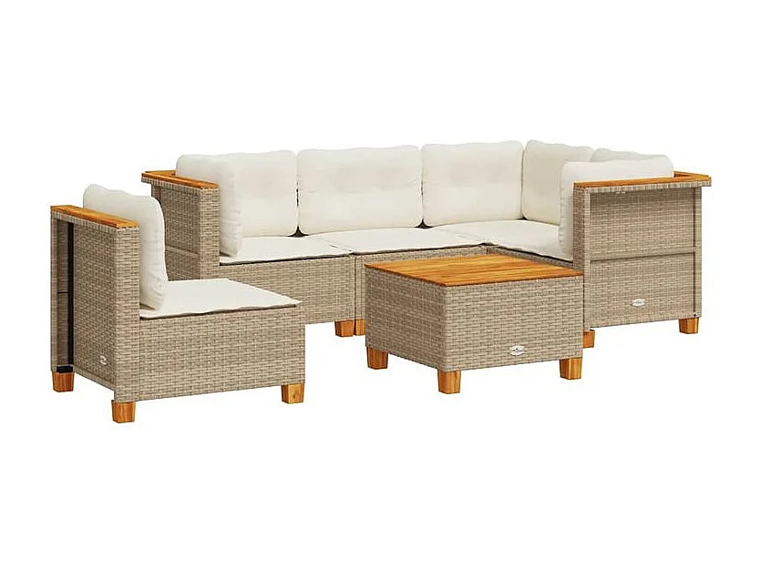 Salon de jardin avec coussins 6 pcs beige résine tressée