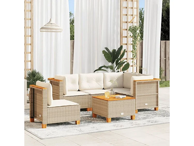 Salon de jardin avec coussins 6 pcs beige résine tressée