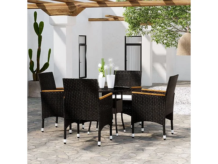 Mobilier de salle à manger de jardin 5 pcs Résine tressée Noir