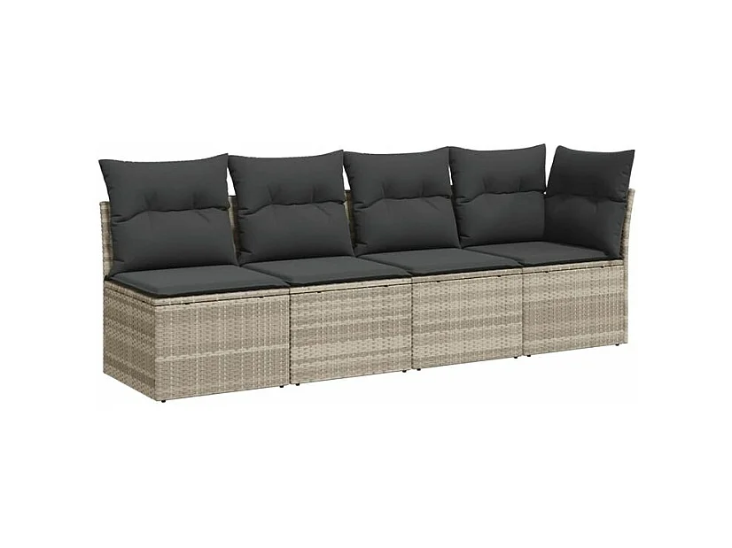 Canapé de jardin et coussins 4 places gris clair résine tressée