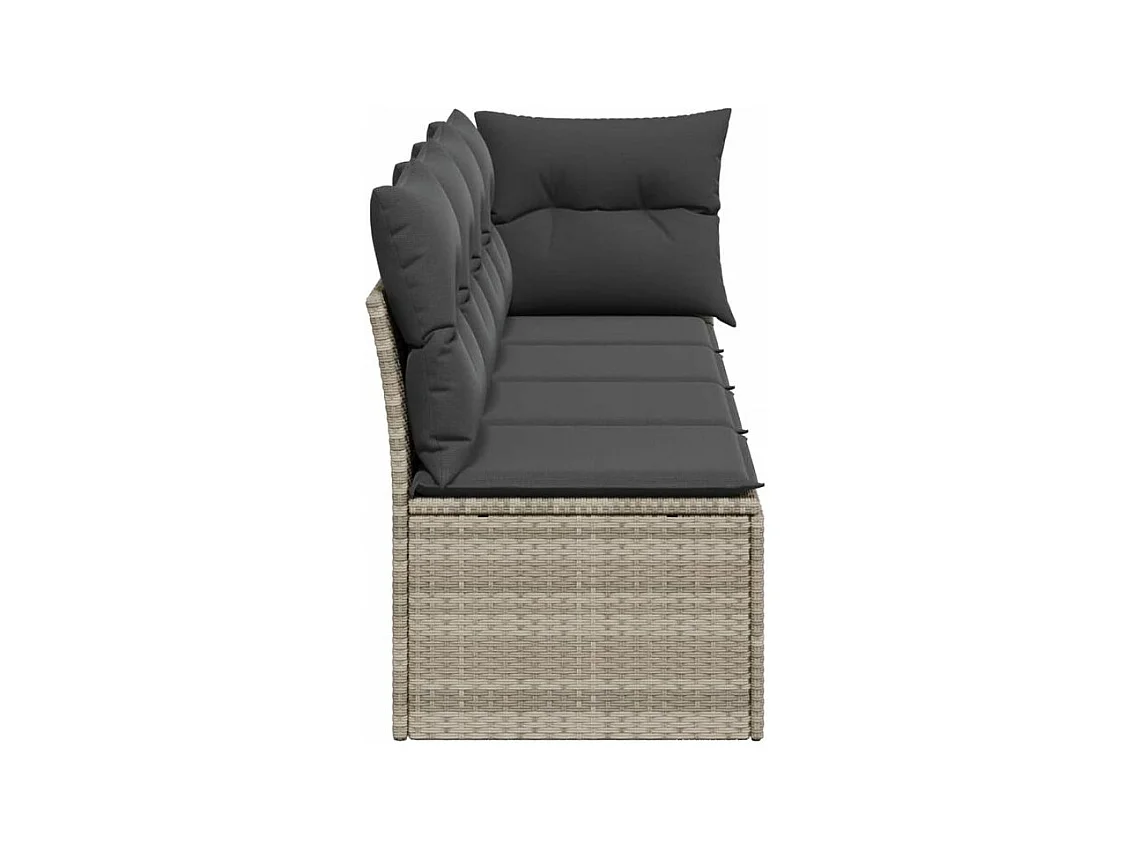Canapé de jardin et coussins 4 places gris clair résine tressée