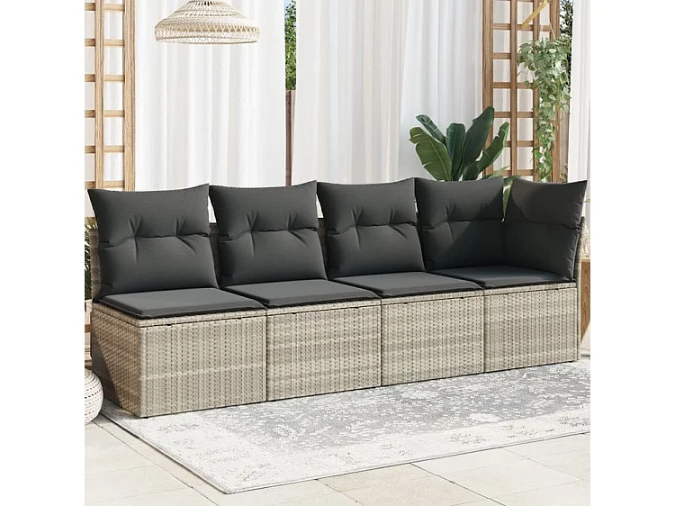 Canapé de jardin et coussins 4 places gris clair résine tressée