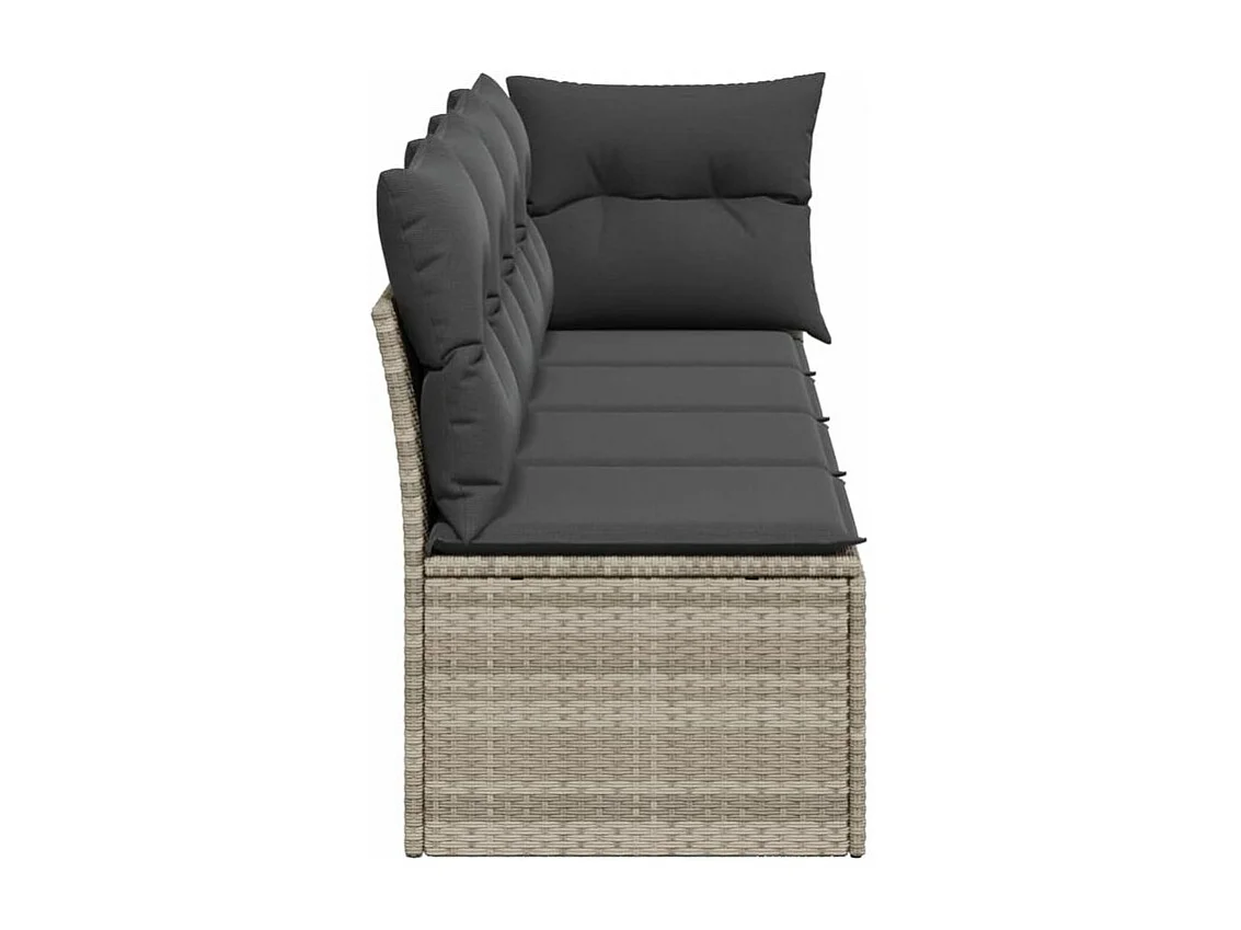 Canapé de jardin et coussins 4 places gris clair résine tressée