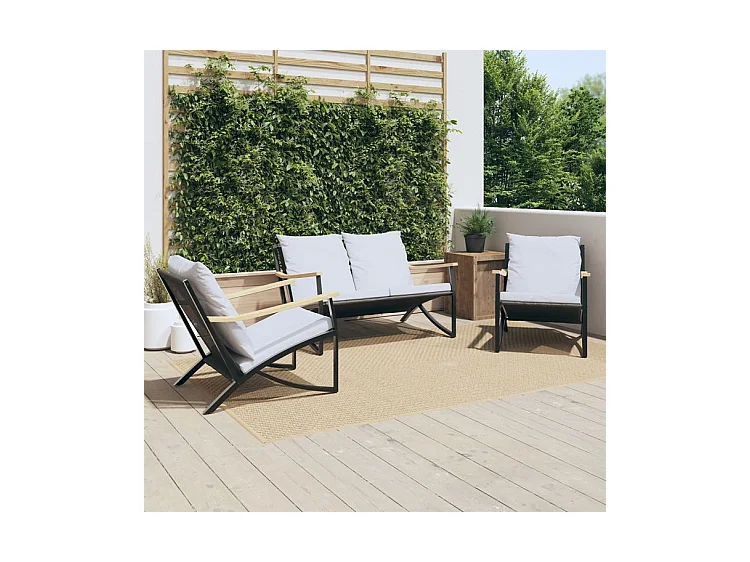 Ensemble de meubles de balcon avec coussins 3 pcs noir acier