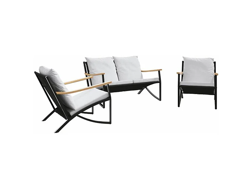 Ensemble de meubles de balcon avec coussins 3 pcs noir acier