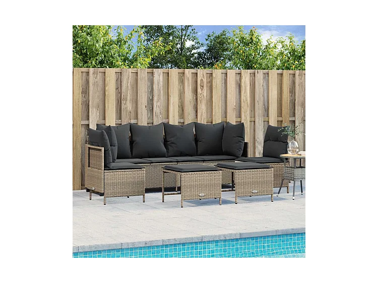 Salon de jardin 5 pcs avec coussins gris clair résine tressée