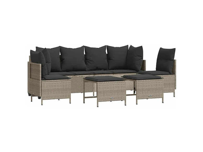 Salon de jardin 5 pcs avec coussins gris clair résine tressée