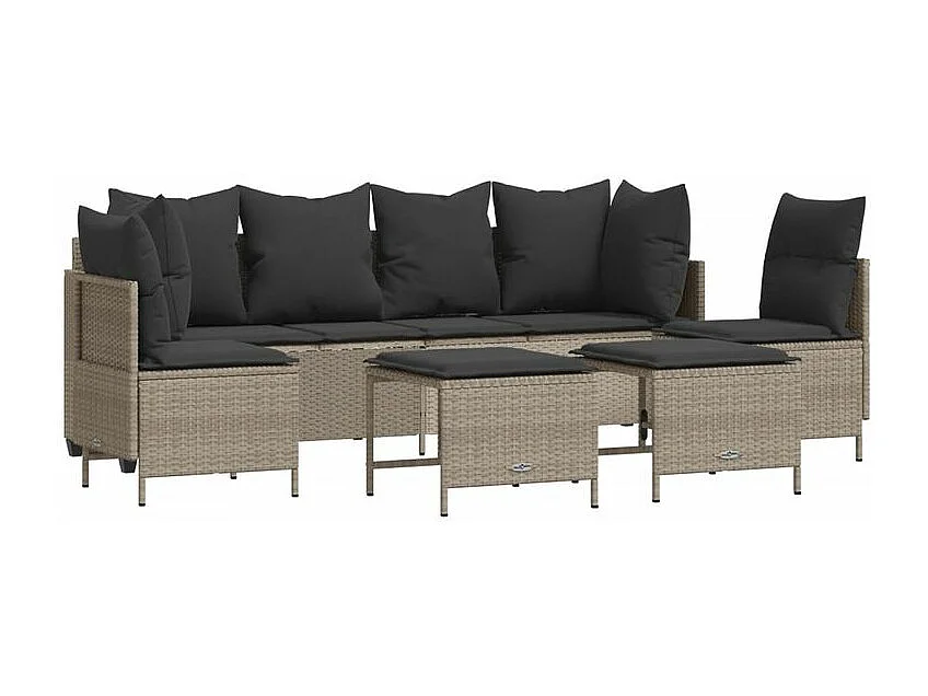 Salon de jardin 5 pcs avec coussins gris clair résine tressée