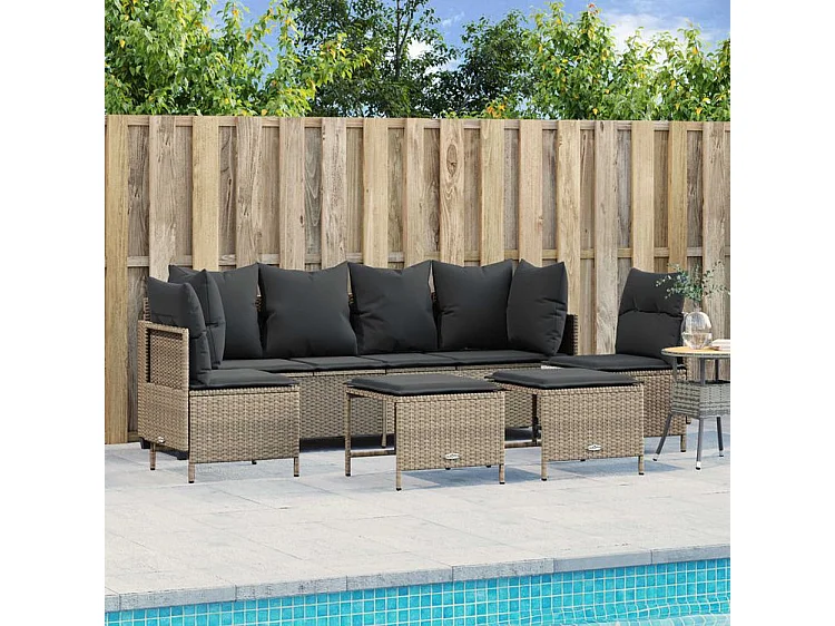 Salon de jardin 5 pcs avec coussins gris clair résine tressée