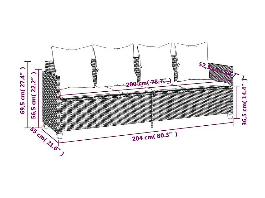 Salon de jardin 5 pcs avec coussins gris clair résine tressée