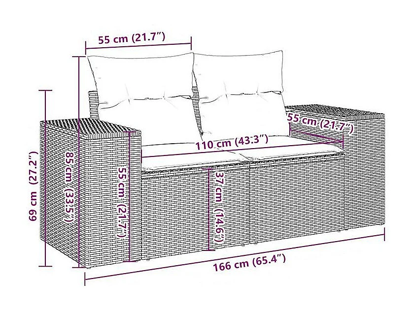 Salon de jardin 10 pcs avec coussins marron résine tressée