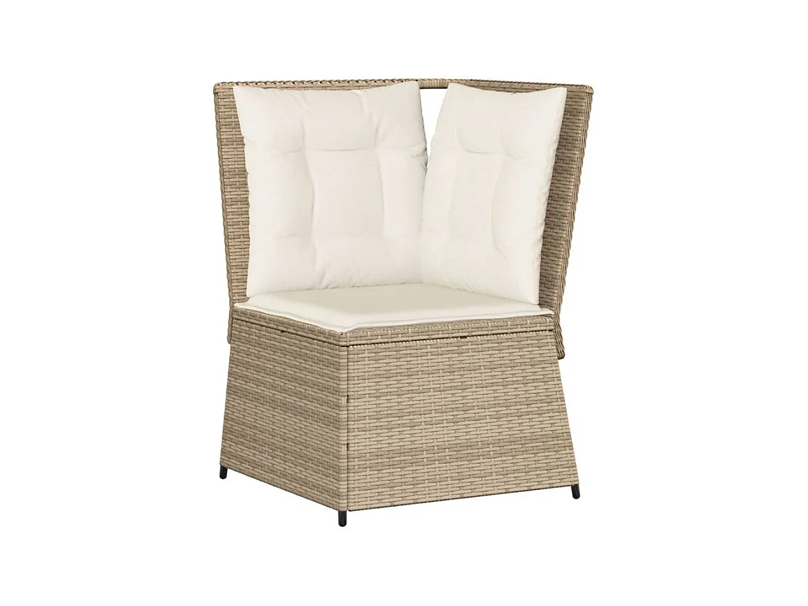 Canapé d'angle de jardin avec coussins beige résine tressée