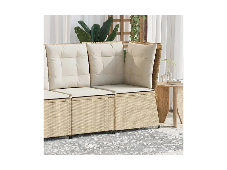 Canapé d'angle de jardin avec coussins beige résine tressée