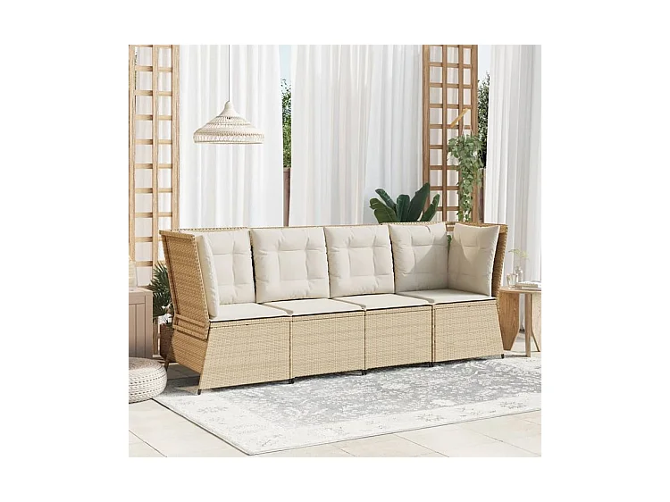 Canapé d'angle de jardin avec coussins beige résine tressée