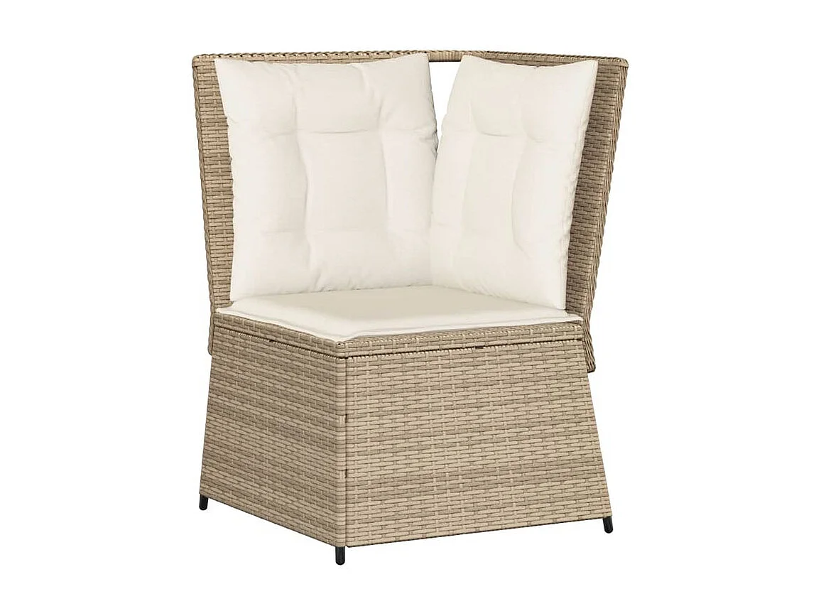 Canapé d'angle de jardin avec coussins beige résine tressée