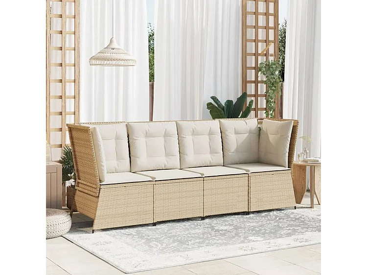 Canapé d'angle de jardin avec coussins beige résine tressée