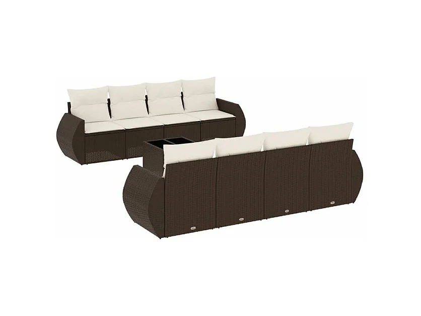 Salon de jardin avec coussins 9 pcs marron résine tressée