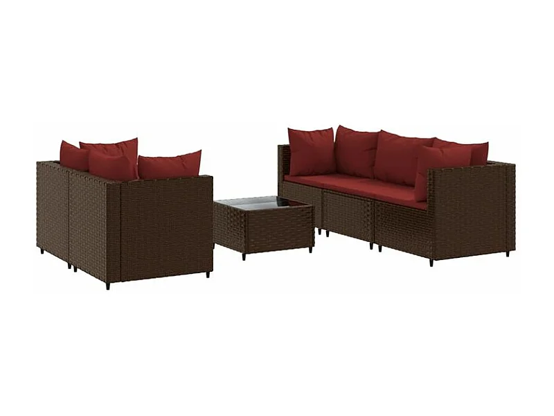 Salon de jardin 6 pcs avec coussins Marron Résine tressée