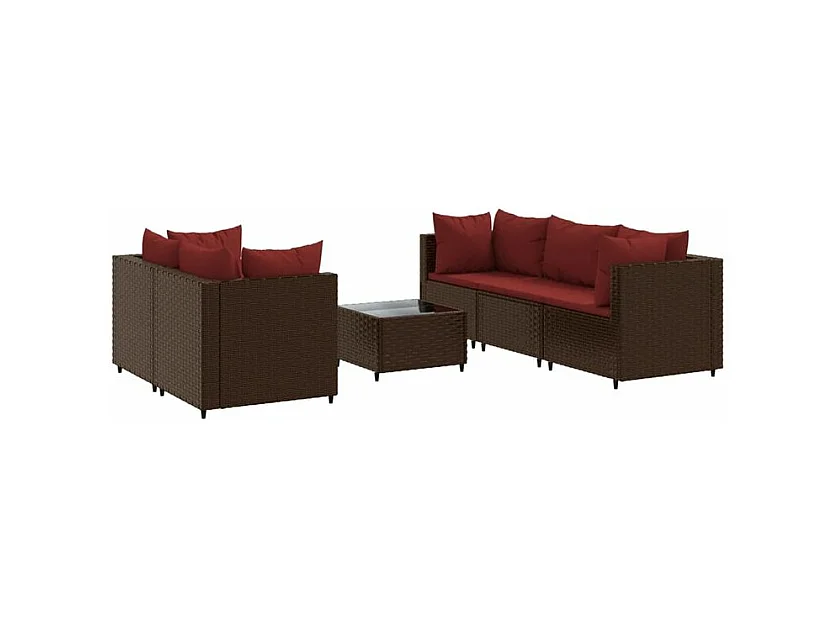 Salon de jardin 6 pcs avec coussins Marron Résine tressée