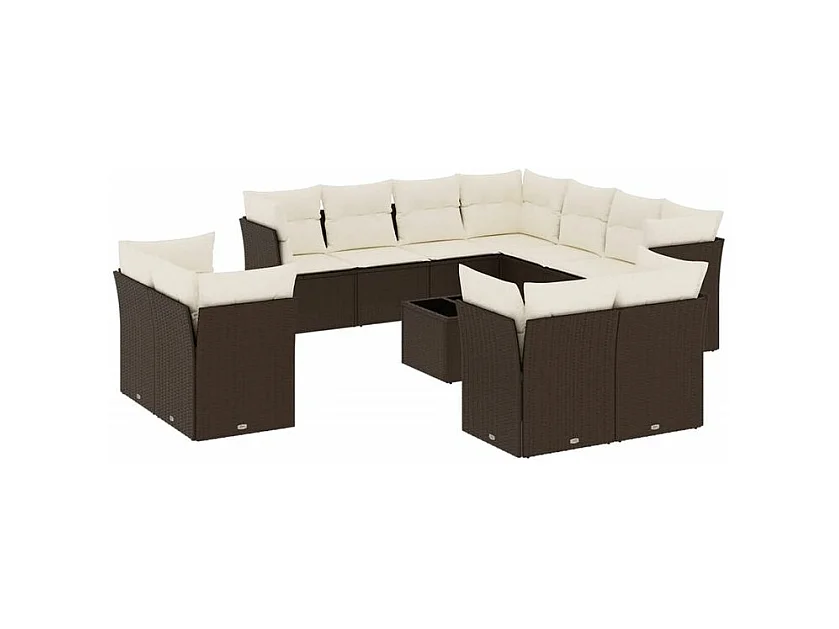 Salon de jardin avec coussins 12 pcs marron résine tressée