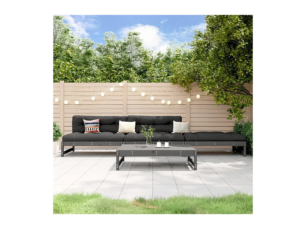 Salon de jardin 4 pcs gris bois massif de pin