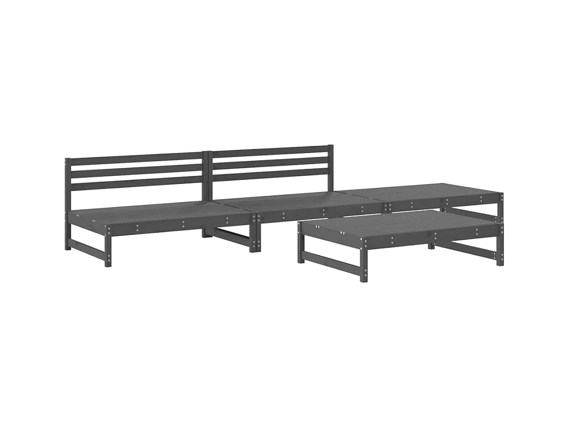 Salon de jardin 4 pcs gris bois massif de pin